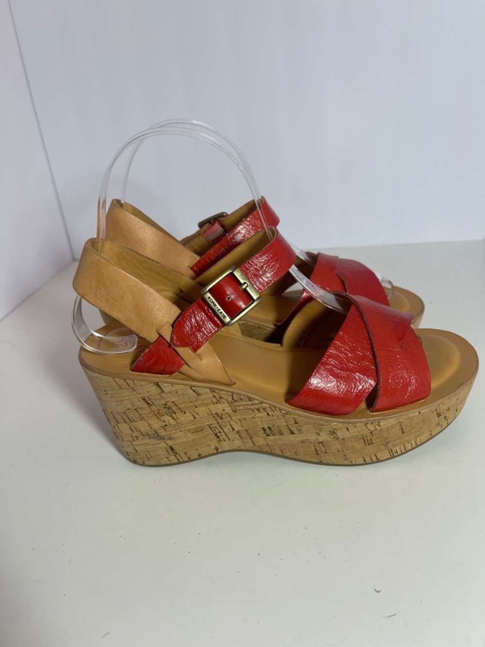 Kork-Ease Red Leather Cork Wedge Platform Sandals size 6